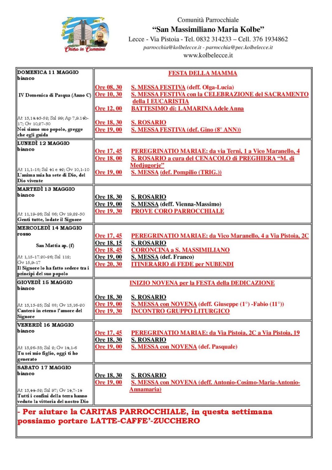 CALENDARIO LITURGICO: