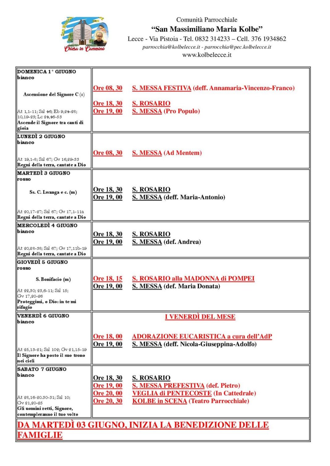 CALENDARIO LITURGICO: