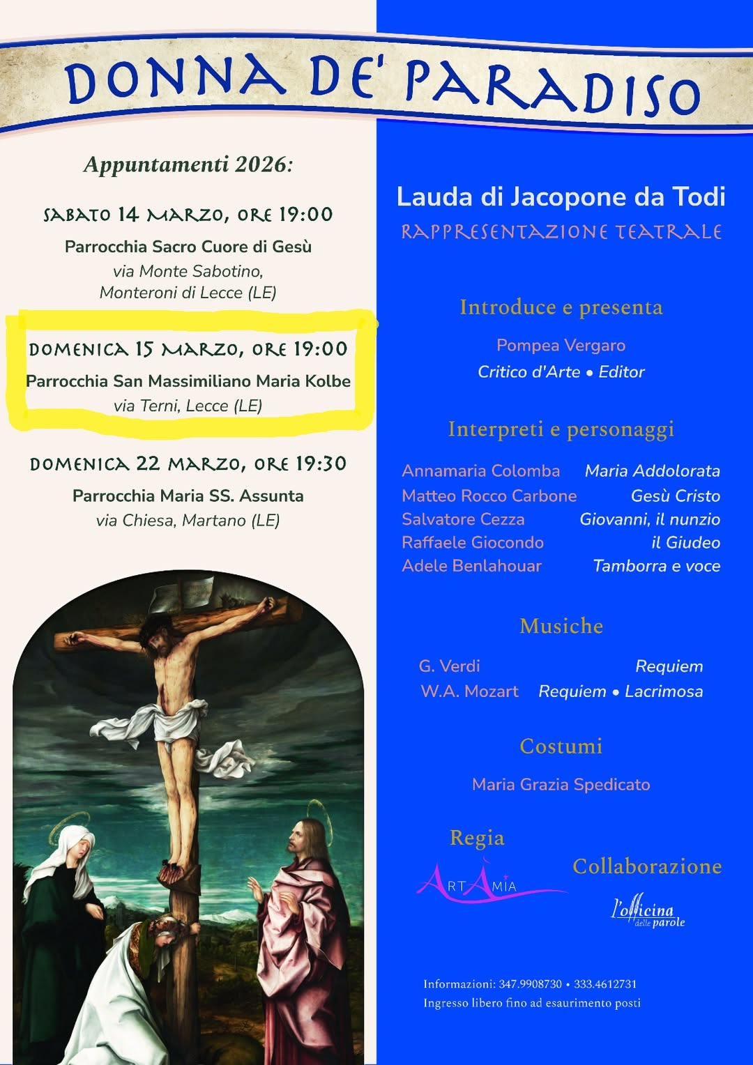 “DONNA DE PARADISO”: UNA LAUDA PER MEDITARE SULLA PASSIONE