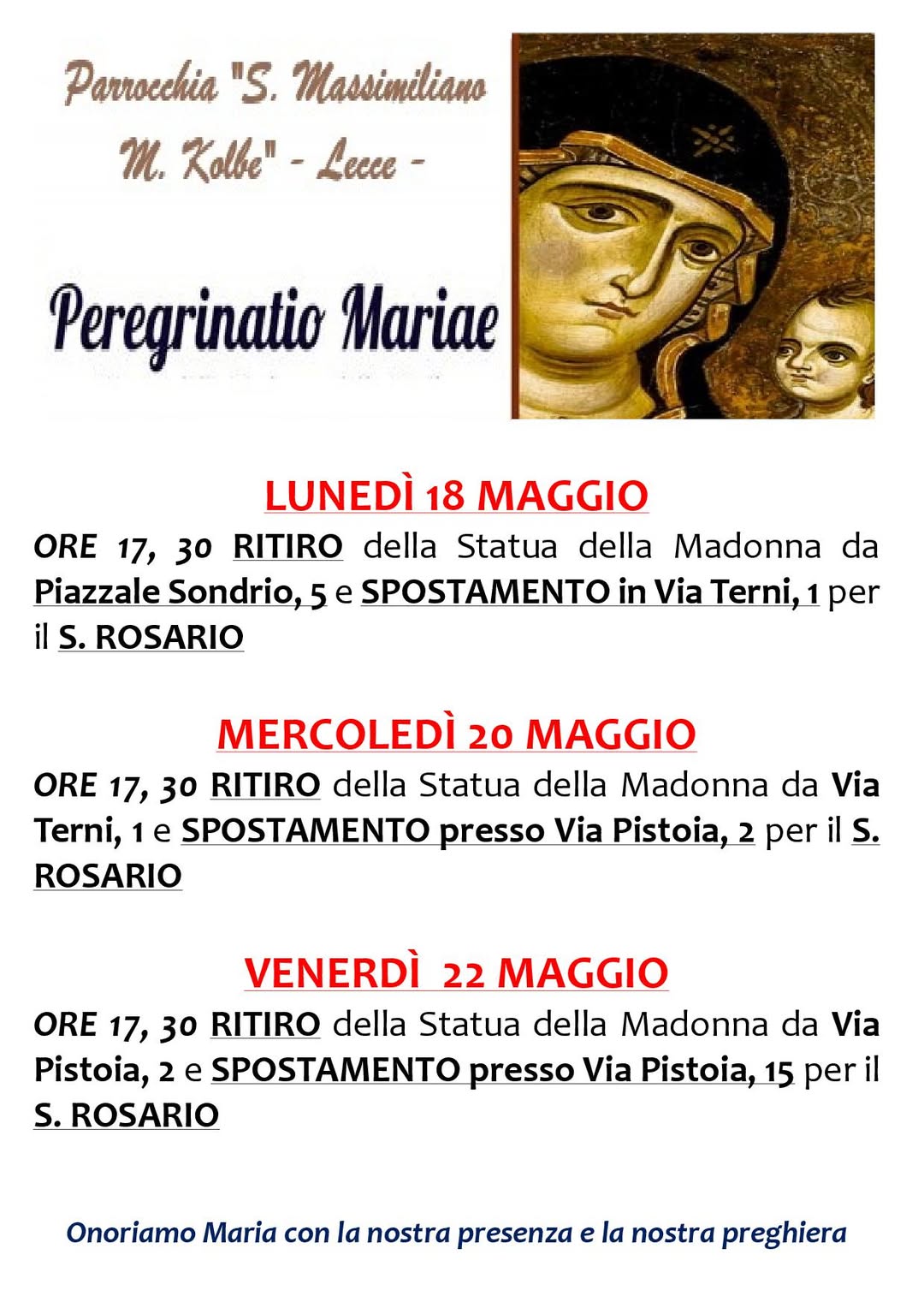 CONTINUIAMO IL NOSTRO CAMMINO INSIEME A MARIA